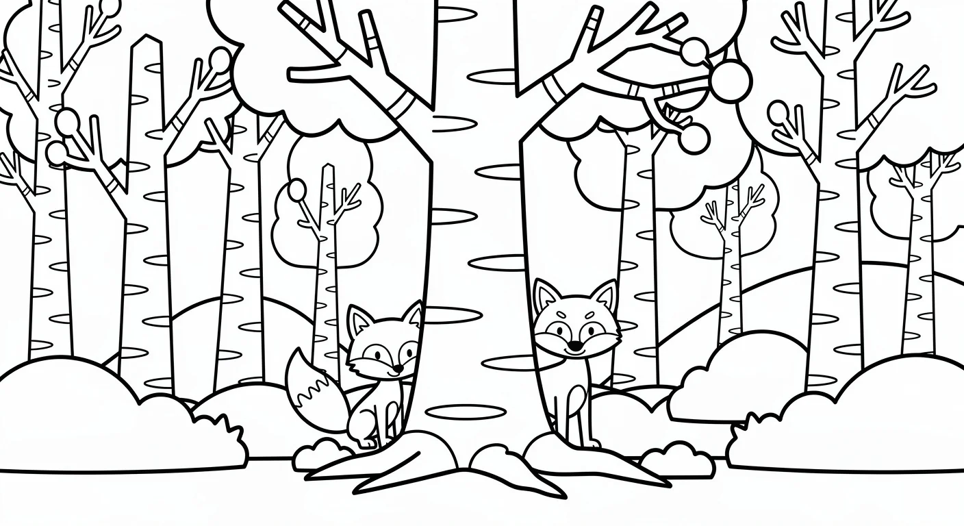 Birch tree in nordic forest Coloring Page