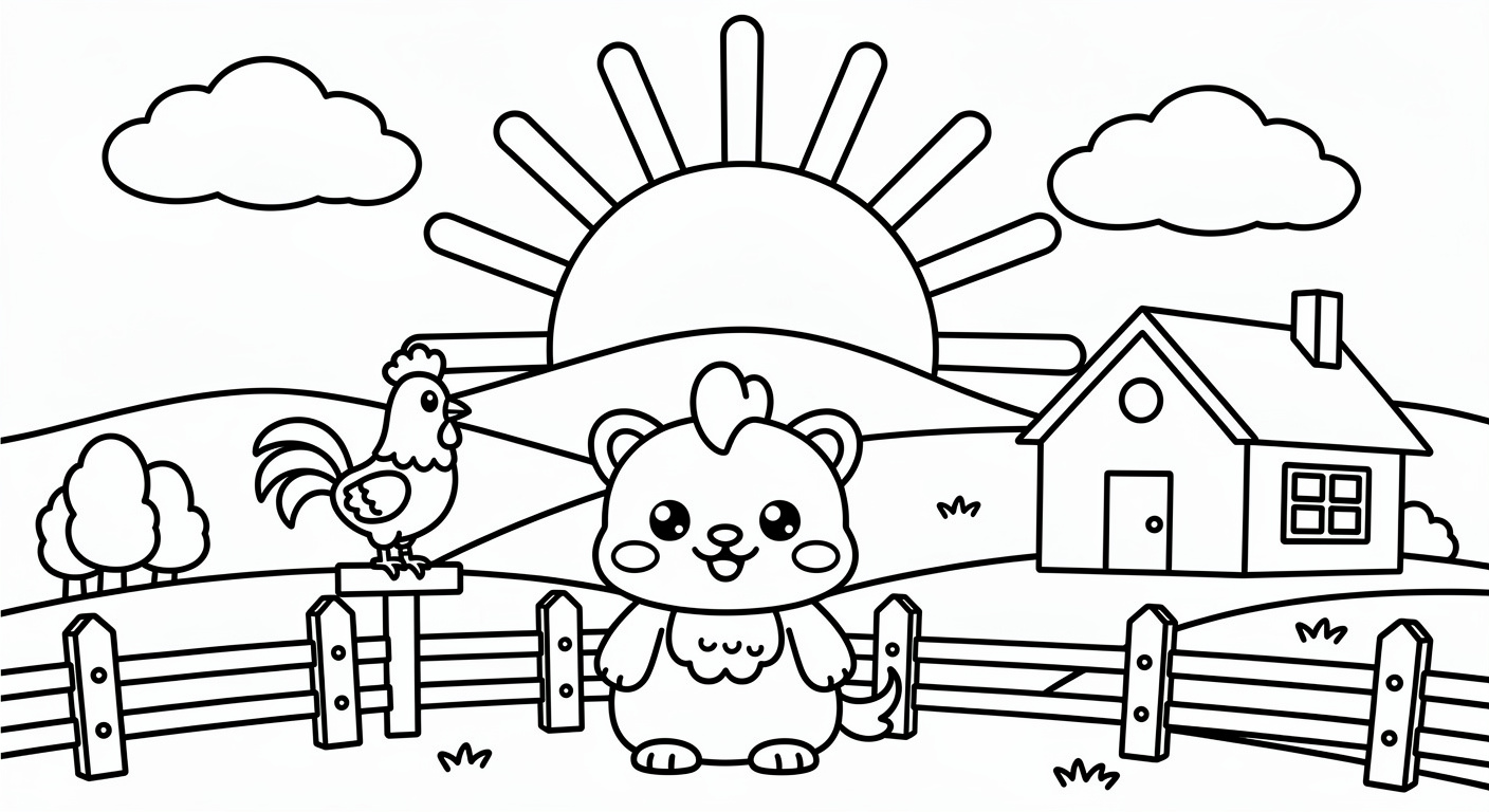 Sunrise coloring page for kids, free printable drawing for toddlers and preschoolers