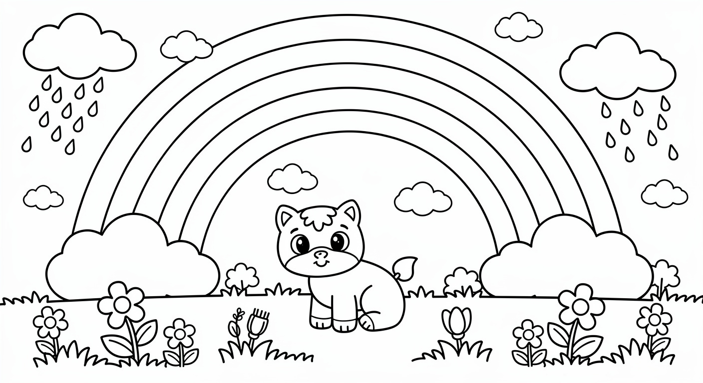 Rainbow coloring page for kids, free printable PDF activity for toddlers ages 2-5