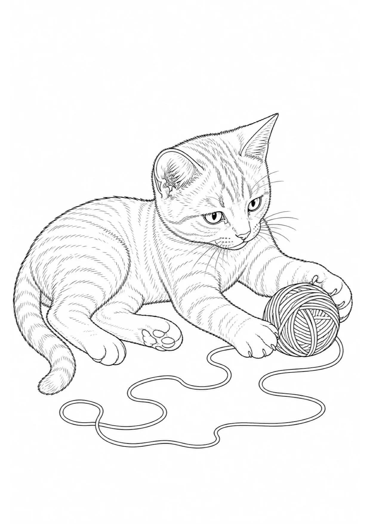 Kitten with Ball of Yarn Coloring Page to Print Free