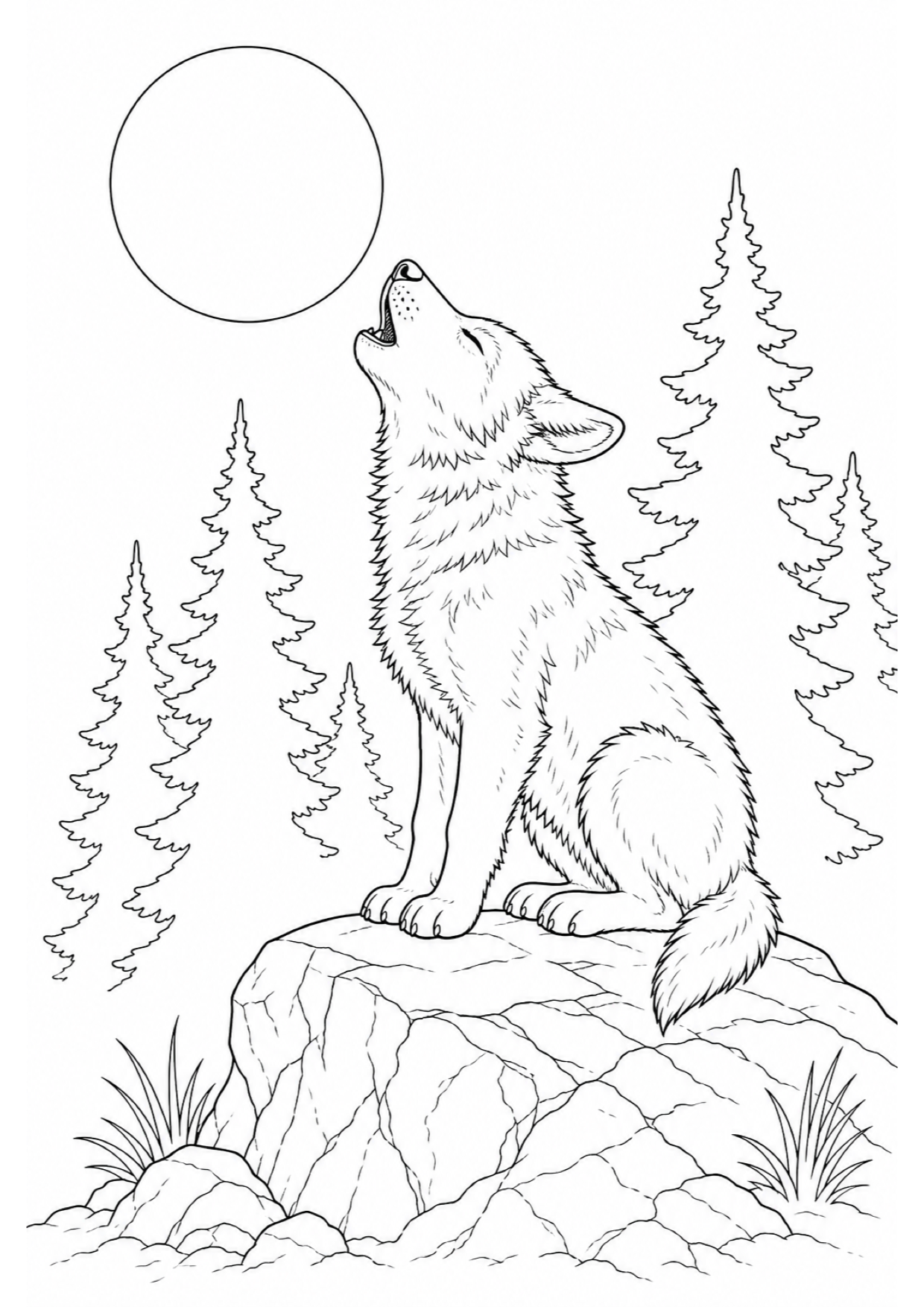 Howling Wolf Cub Coloring Page to Print Free