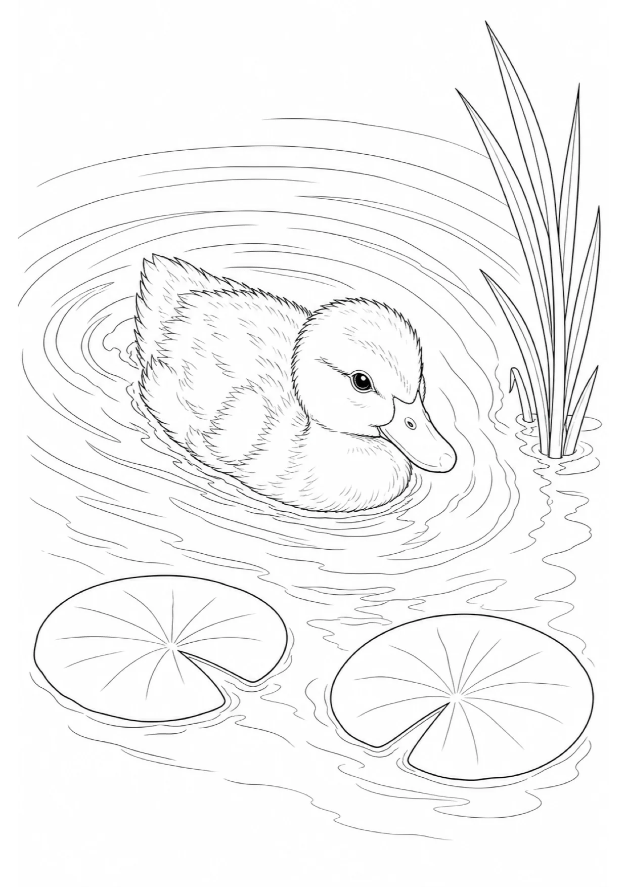 Swimming Duckling Coloring Page to Print Free