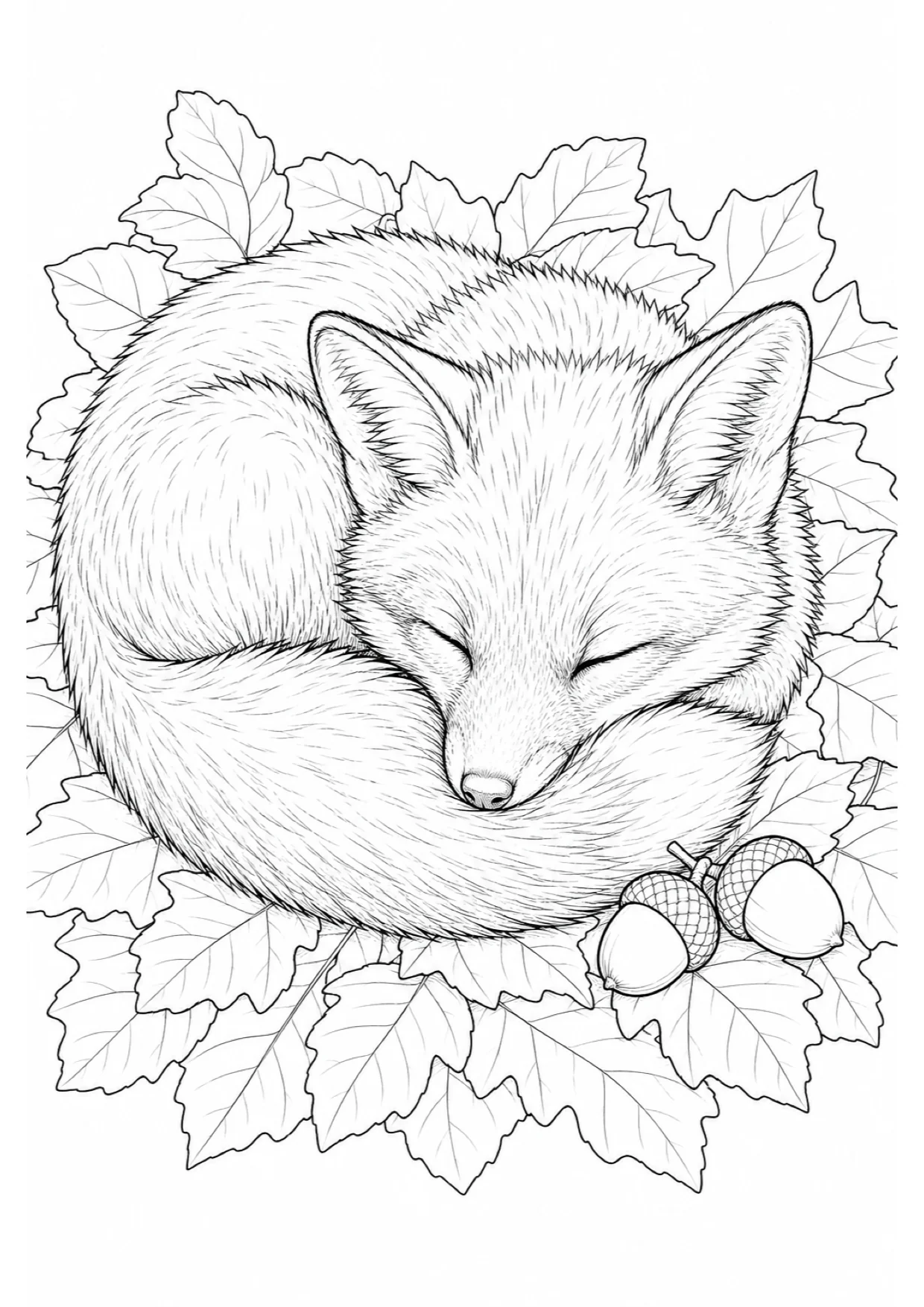 Sleeping Fox Cub Coloring Page to Print Free