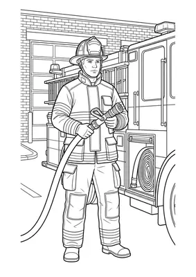 Firefighter coloring page — printable profession flashcard