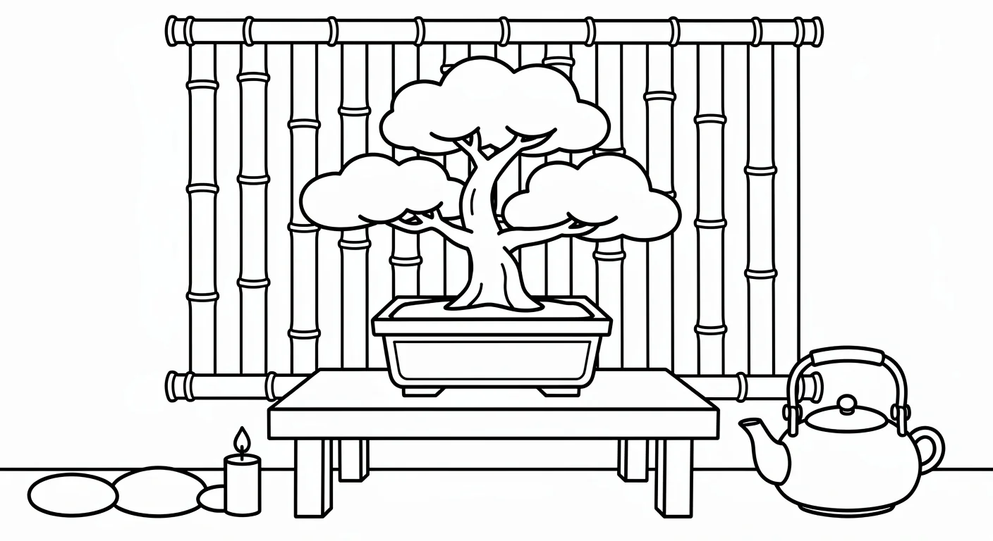 Bonsai on zen table Coloring Page