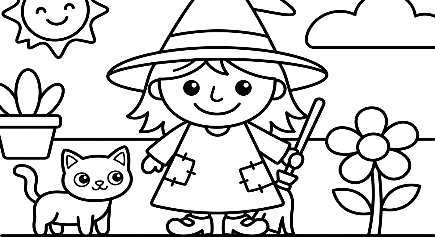 Witch with hat Coloring Page for Kids Ages 2 to 5
