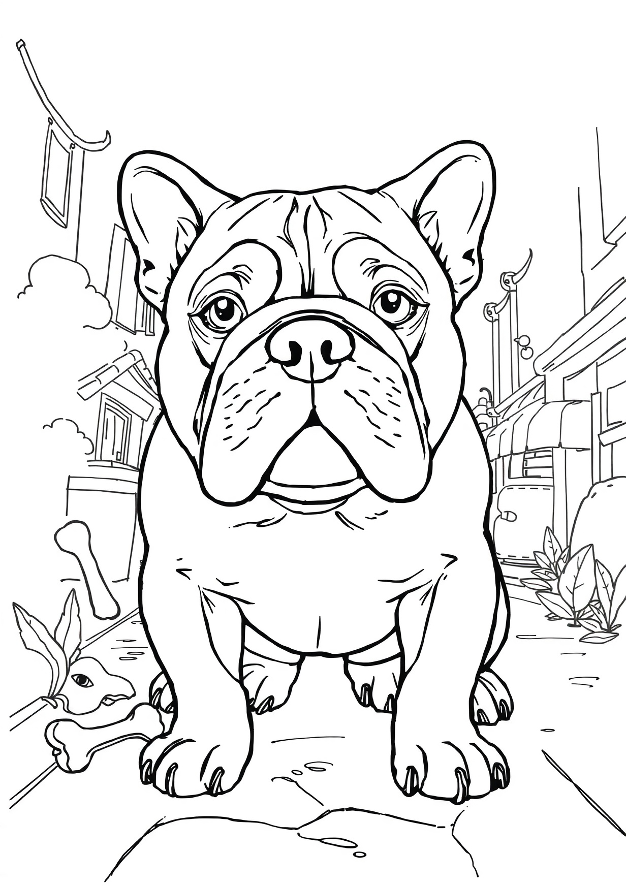 Dibujo de bulldog para colorear gratis, imprimible para niños de 5 a 8 años en PDF