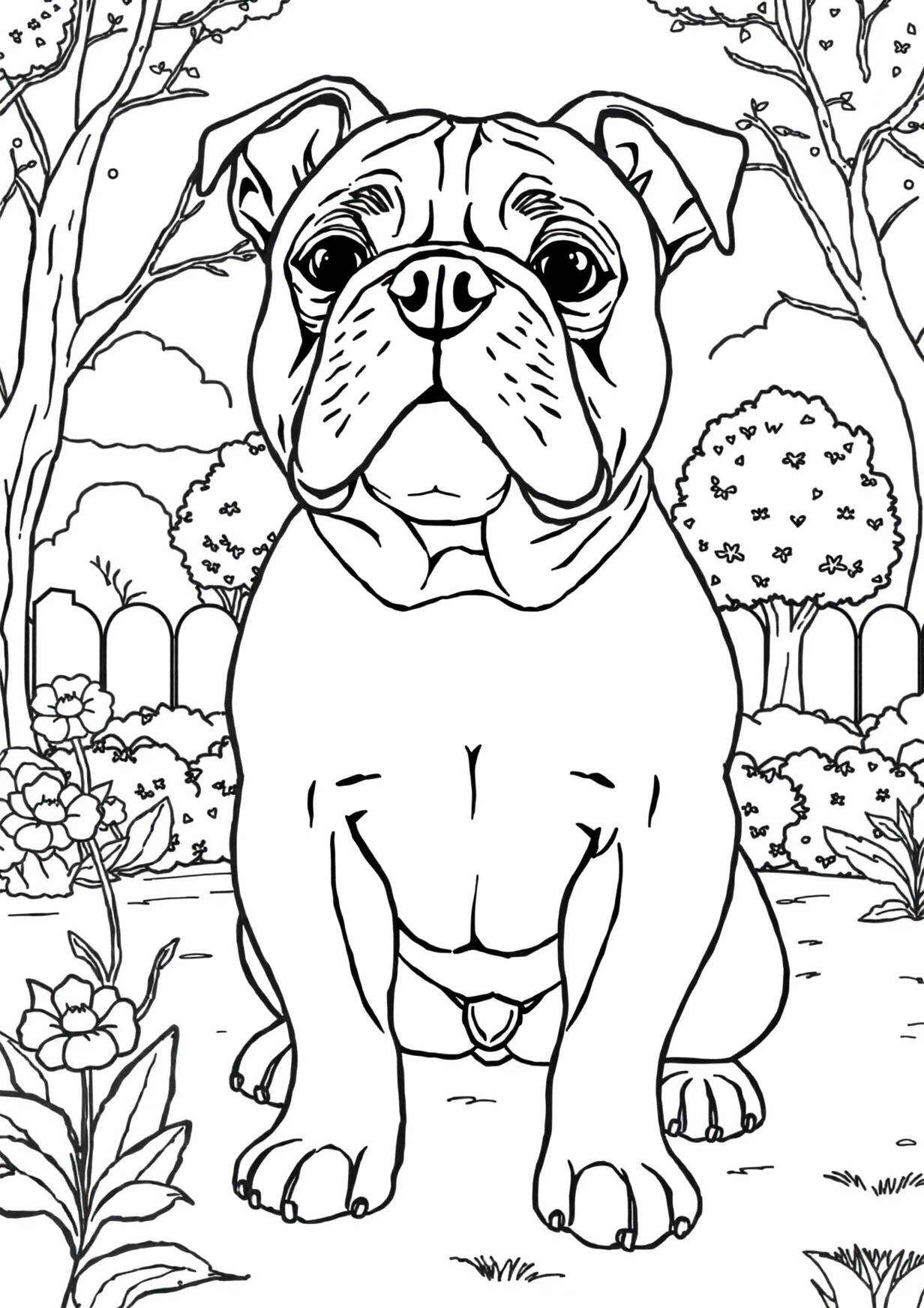 Dibujo de Bulldog francés para colorear gratis, imprimible para niños de 5 a 8 años