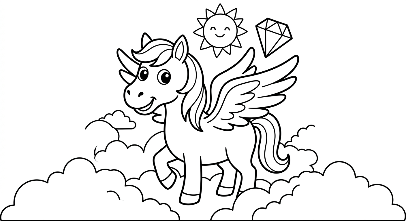 Dibujo de Caballo con alas para Colorear para Niños de 2 a 5 Años