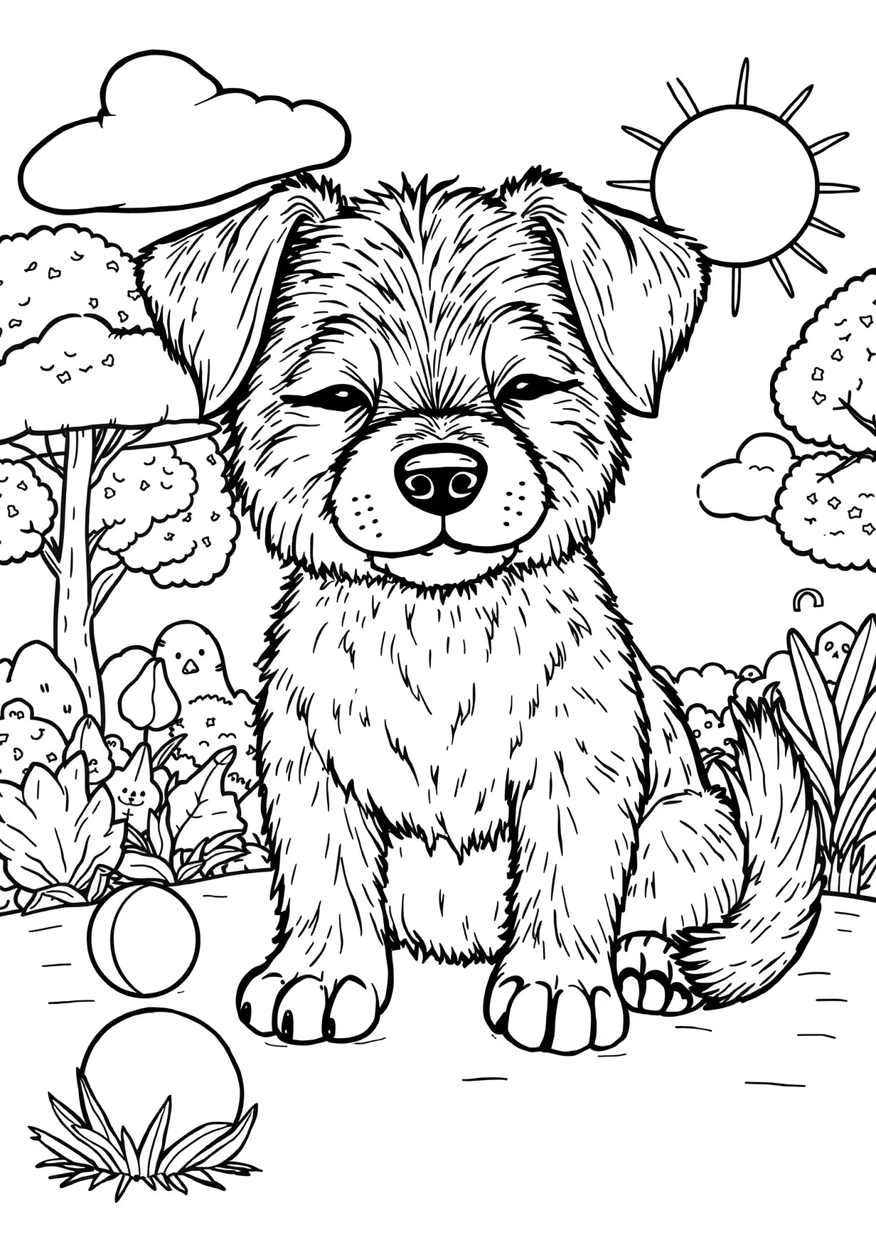 Sleeping puppy Coloring Page for Ages 6 and Up