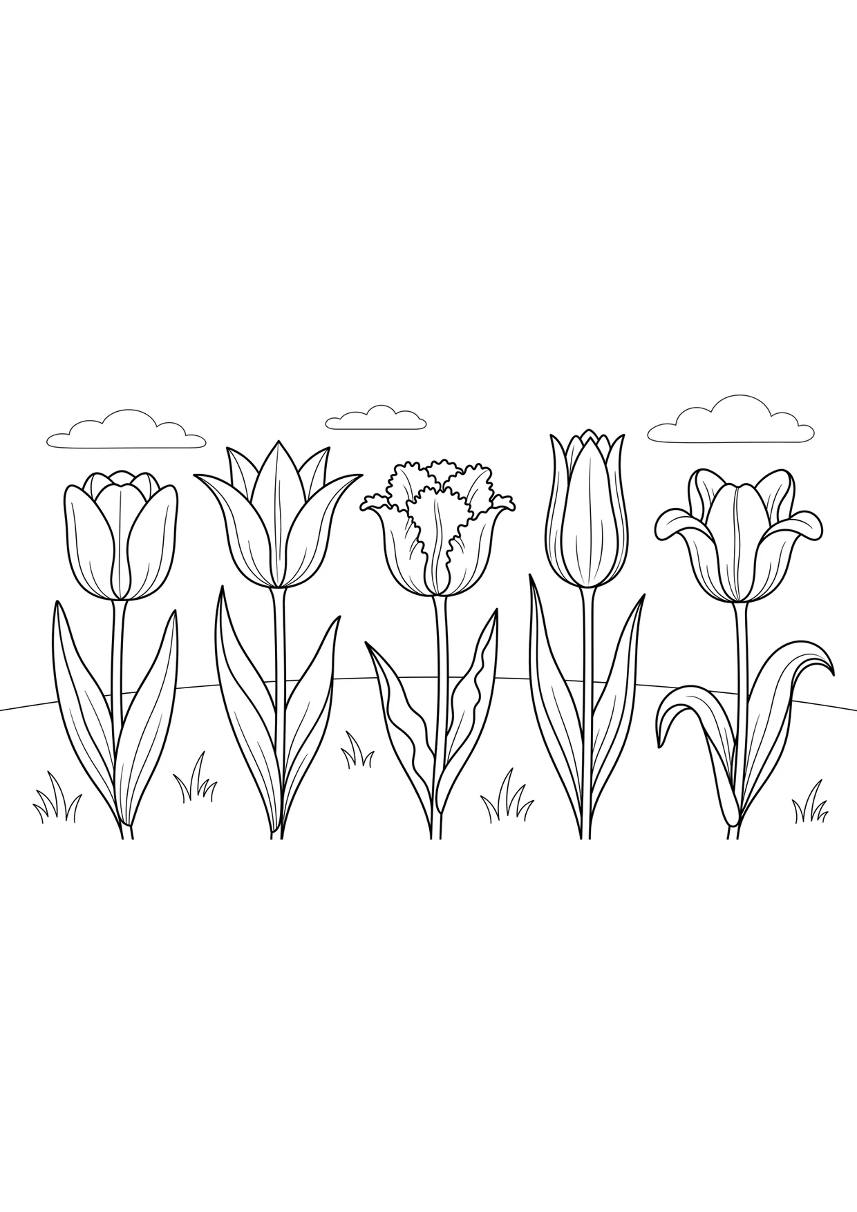 Dibujo de Campo de tulipanes para Colorear para Mayores de 6 Años