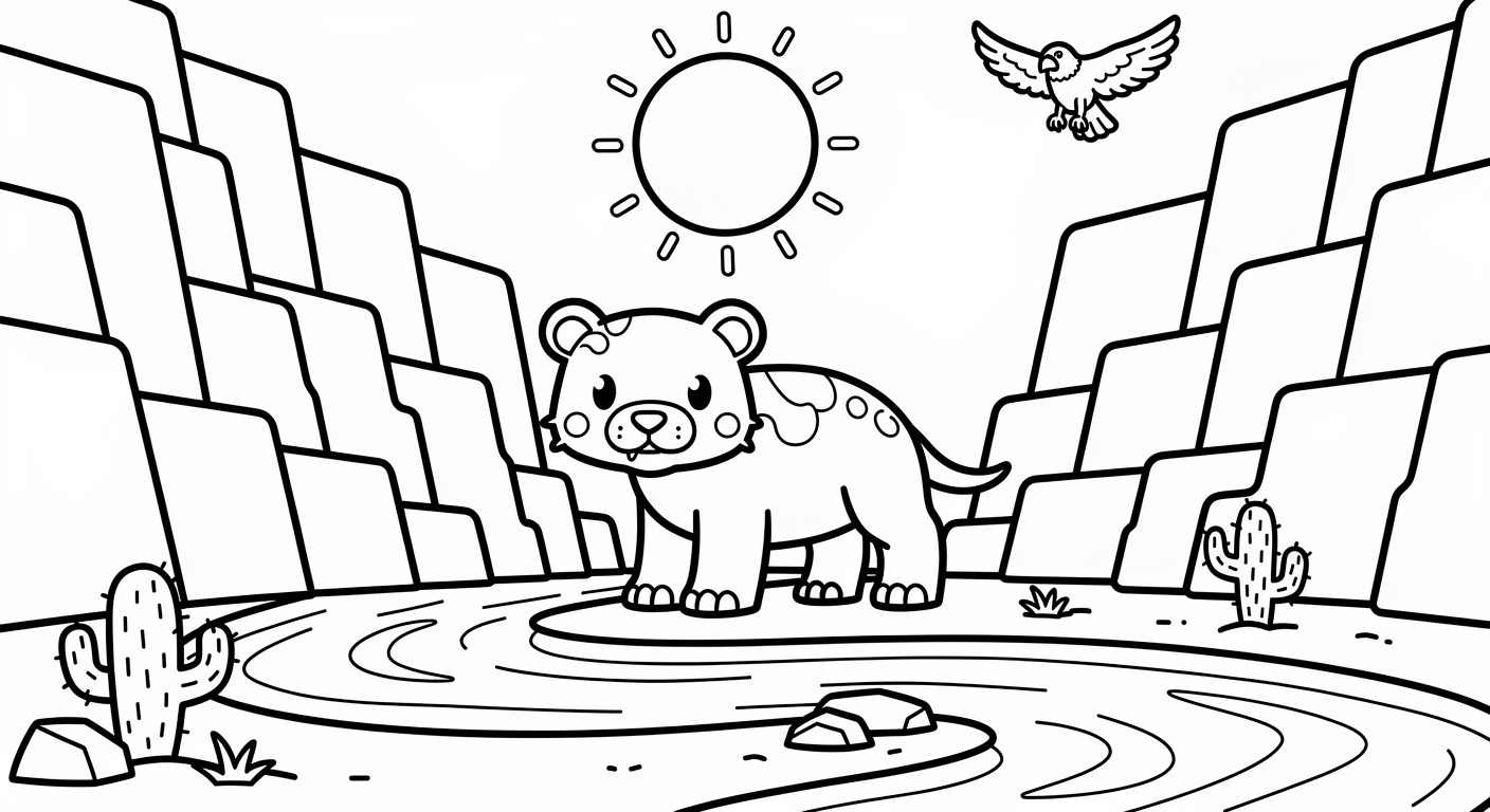 Free canyon coloring page printable for toddlers and preschoolers with simple nature landscape