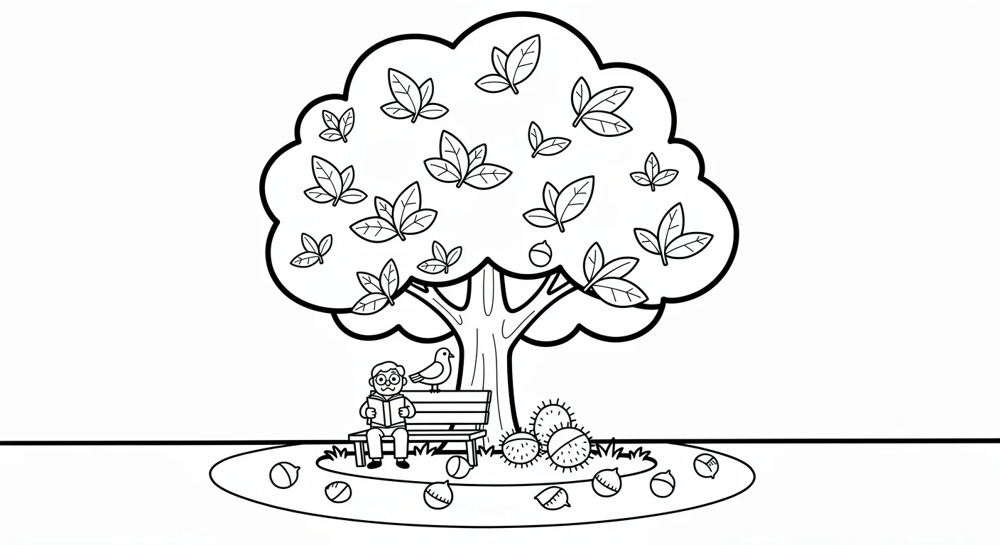 Chestnut tree in urban park Coloring Page