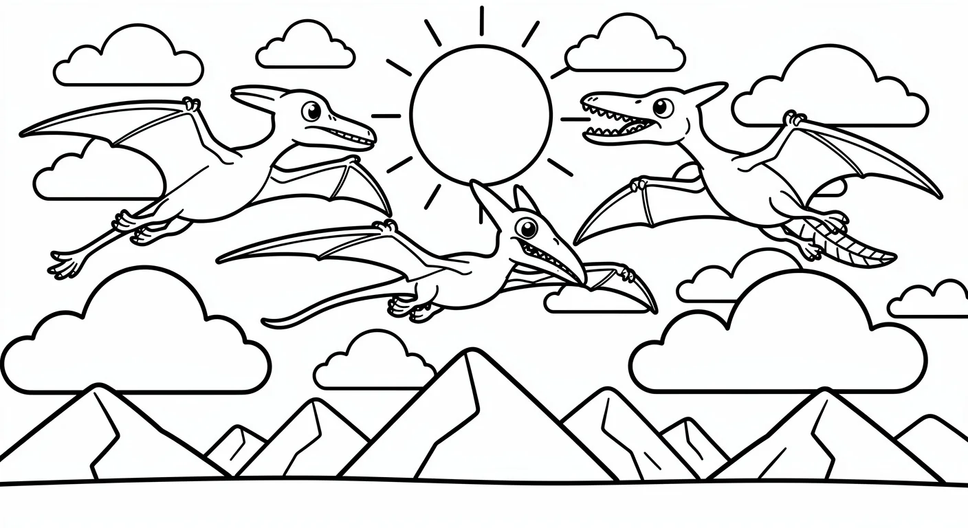 Prehistoric sky with pterosaurs Coloring Page