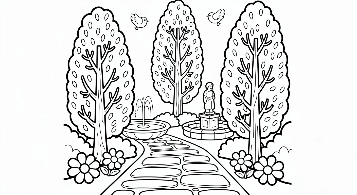Cypress in italian garden Coloring Page