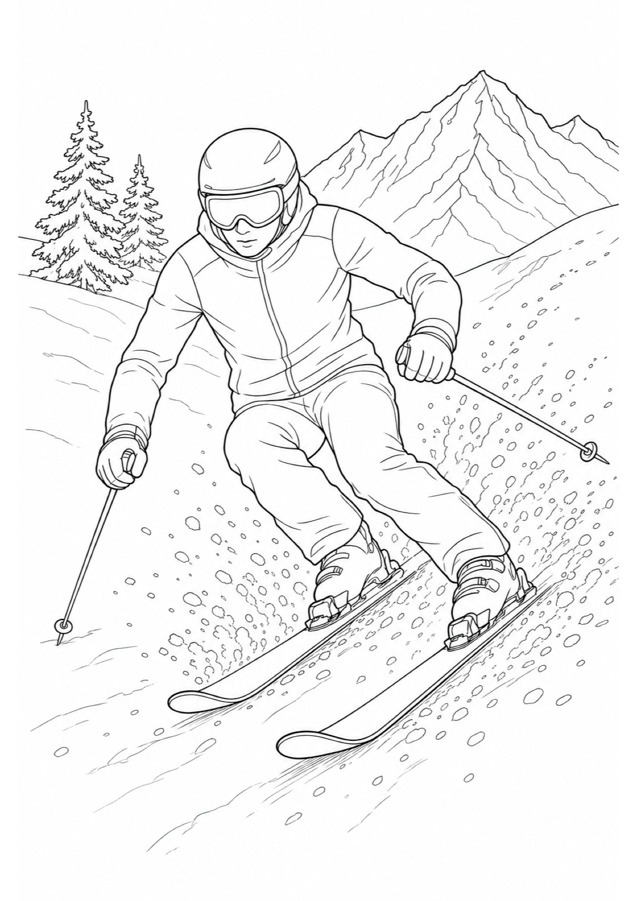 Skiing Coloring Page to Print Free