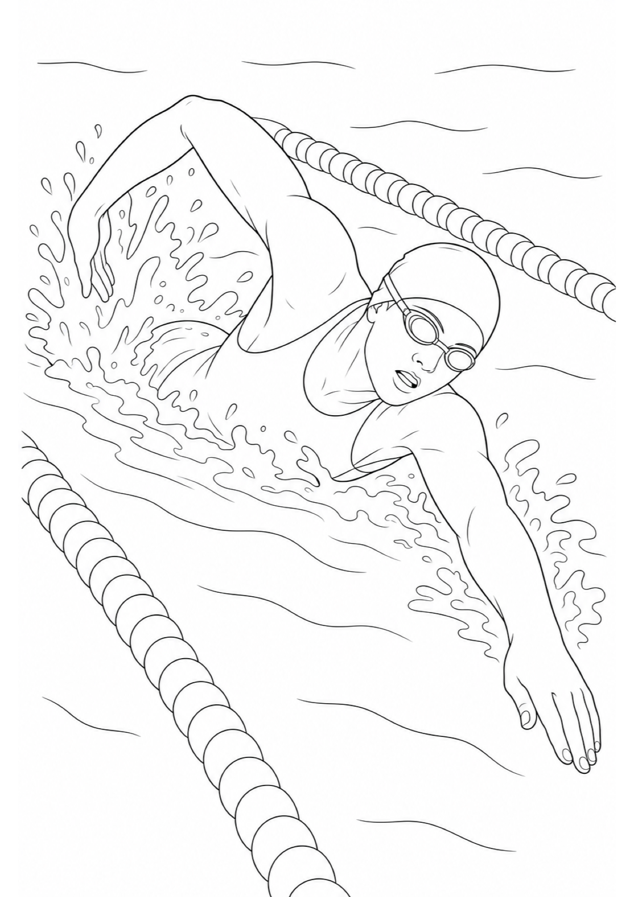 Swimming Coloring Page to Print Free