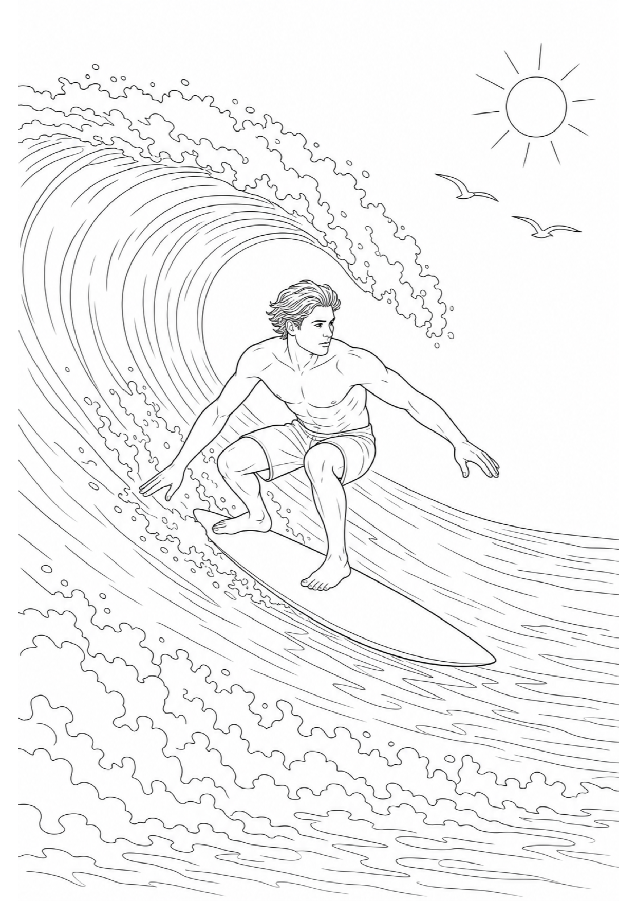 Surfing Coloring Page to Print Free