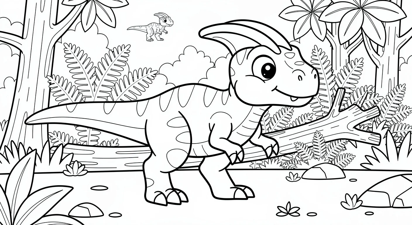Dilophosaurus in forest Coloring Page