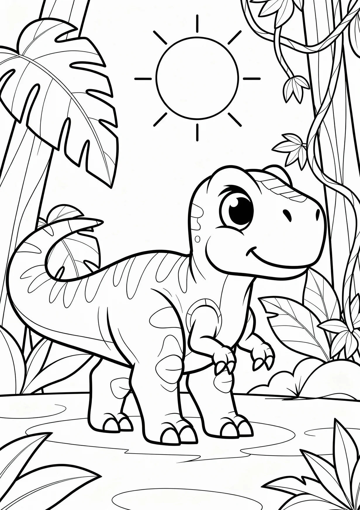 Dibujo de Dino kawaii con carita para Colorear para Mayores de 6 Años
