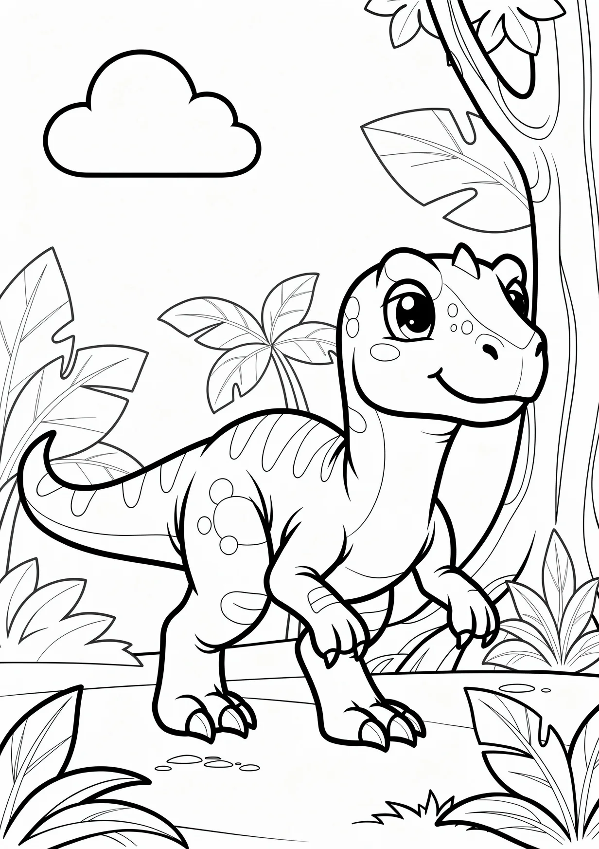Dibujo de Dinosaurio kawaii tierno para Colorear para Mayores de 6 Años