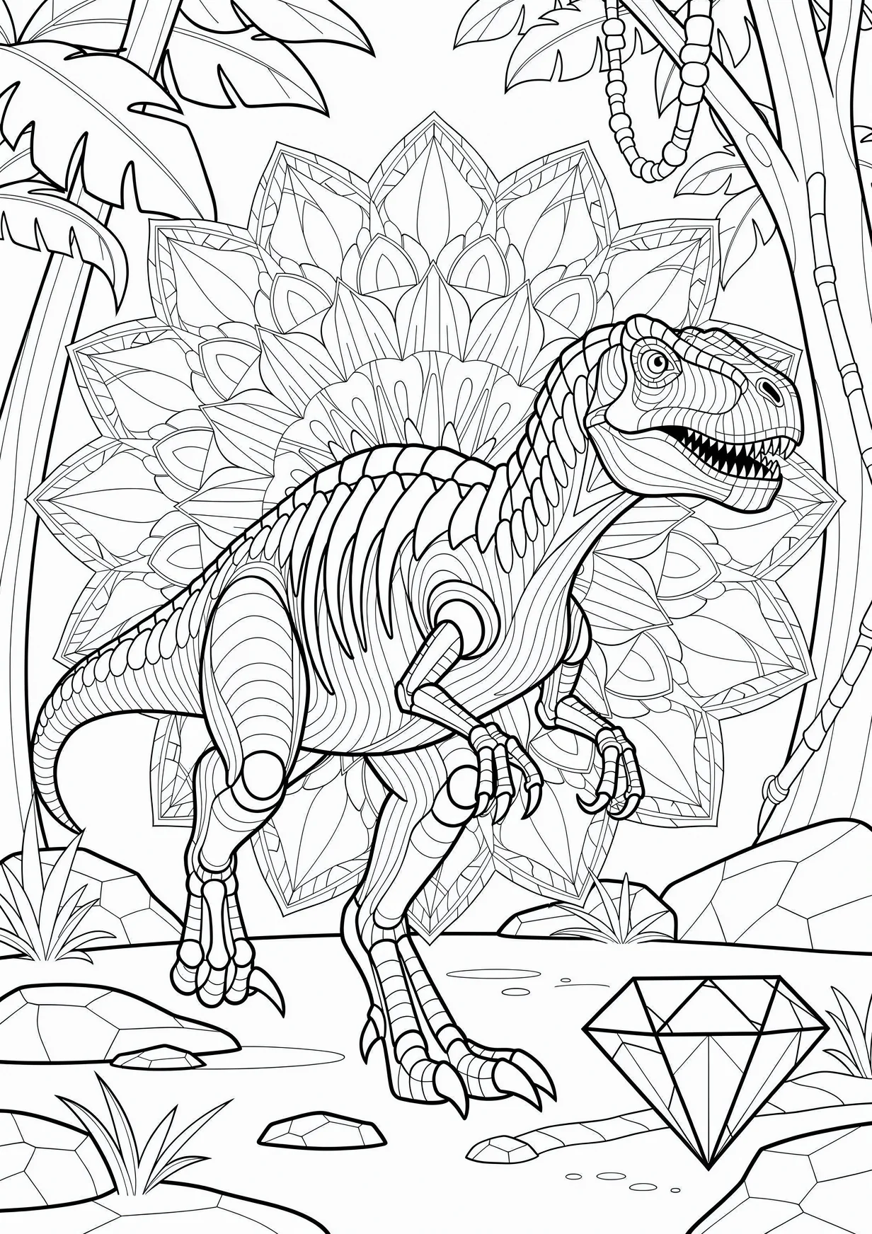 Dibujo de Dinosaurio mandala para Colorear para Mayores de 6 Años
