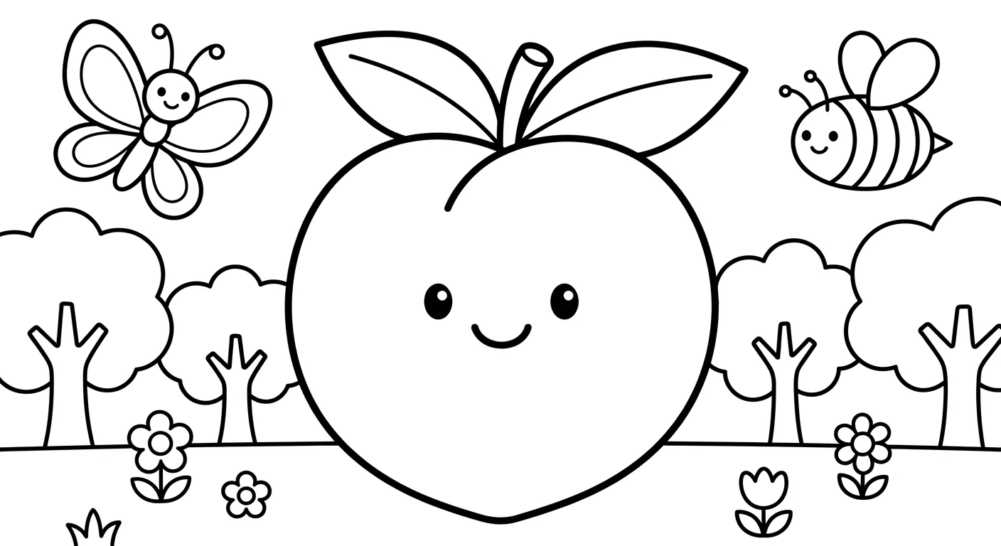 Peach Drawing to Color for Kids Ages 2 to 5