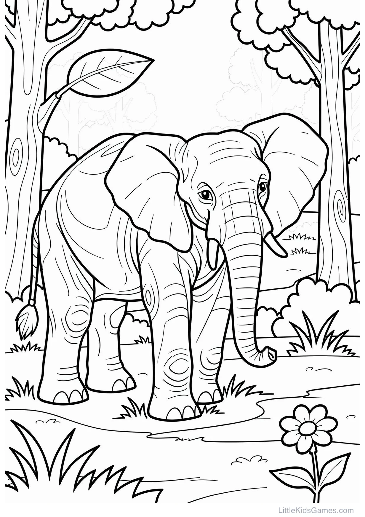 Detailed Elephant Drawing to Color for Kids 6 and Up