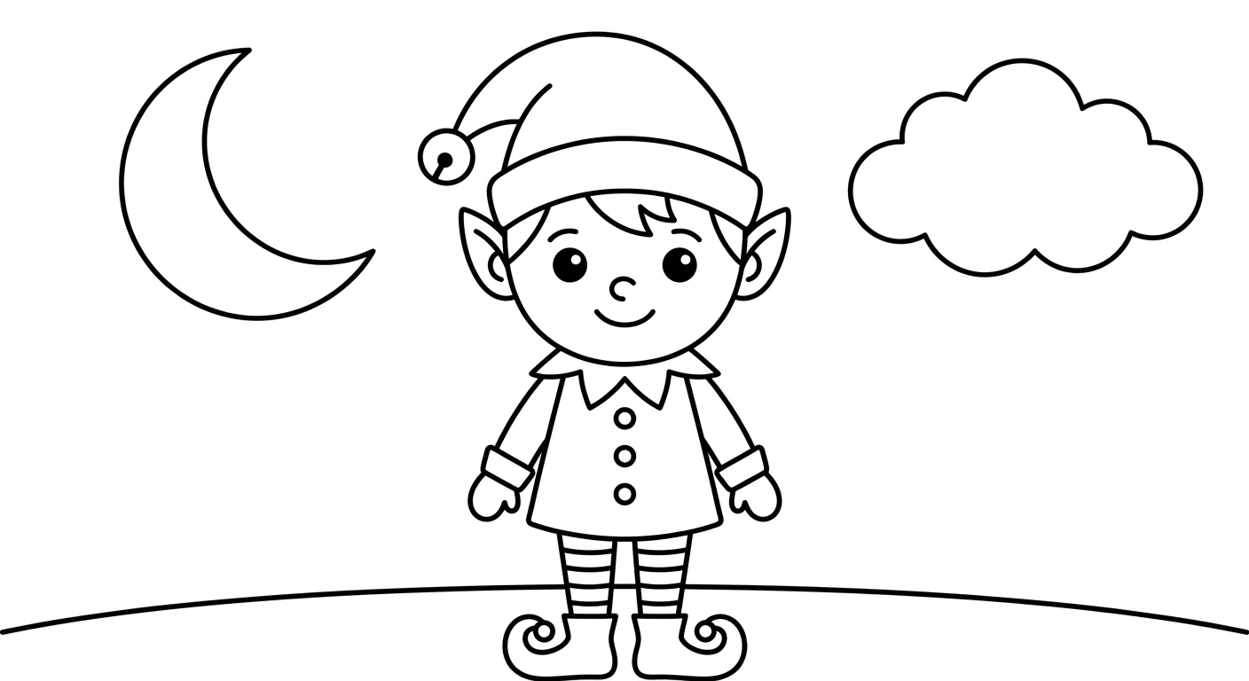 Christmas Elf Coloring Page for Kids Ages 2 to 5