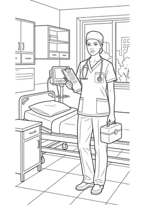Nurse coloring page — printable profession flashcard