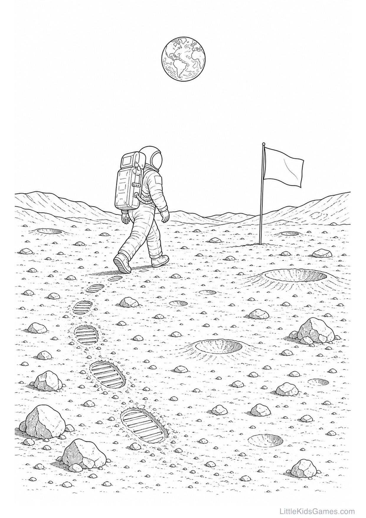 Desenho de Astronauta na Lua para Colorir e Imprimir