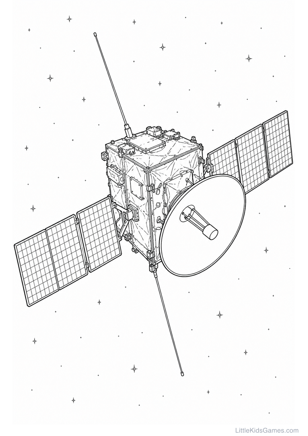 Desenho de Satélite em Órbita para Colorir e Imprimir