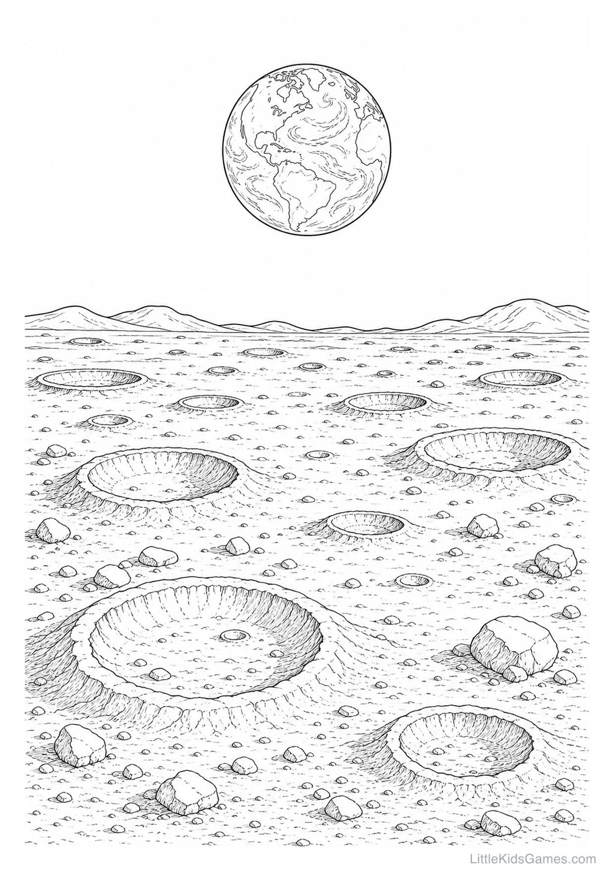 Desenho da Superfície da Lua para Colorir e Imprimir