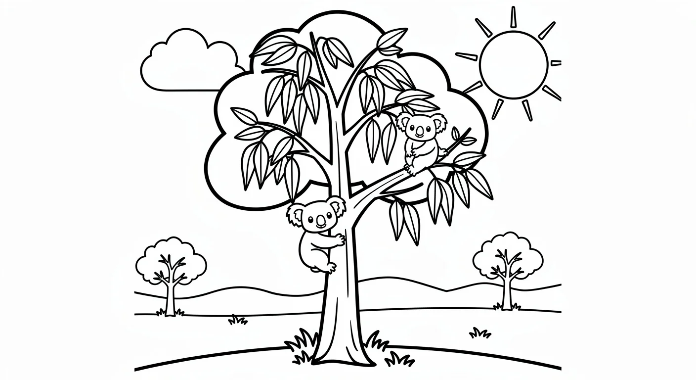 Koala in park with eucalyptus Coloring Page