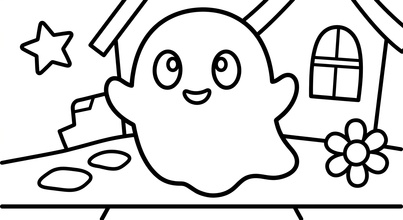 Kawaii ghost Coloring Page for Kids Ages 2 to 5