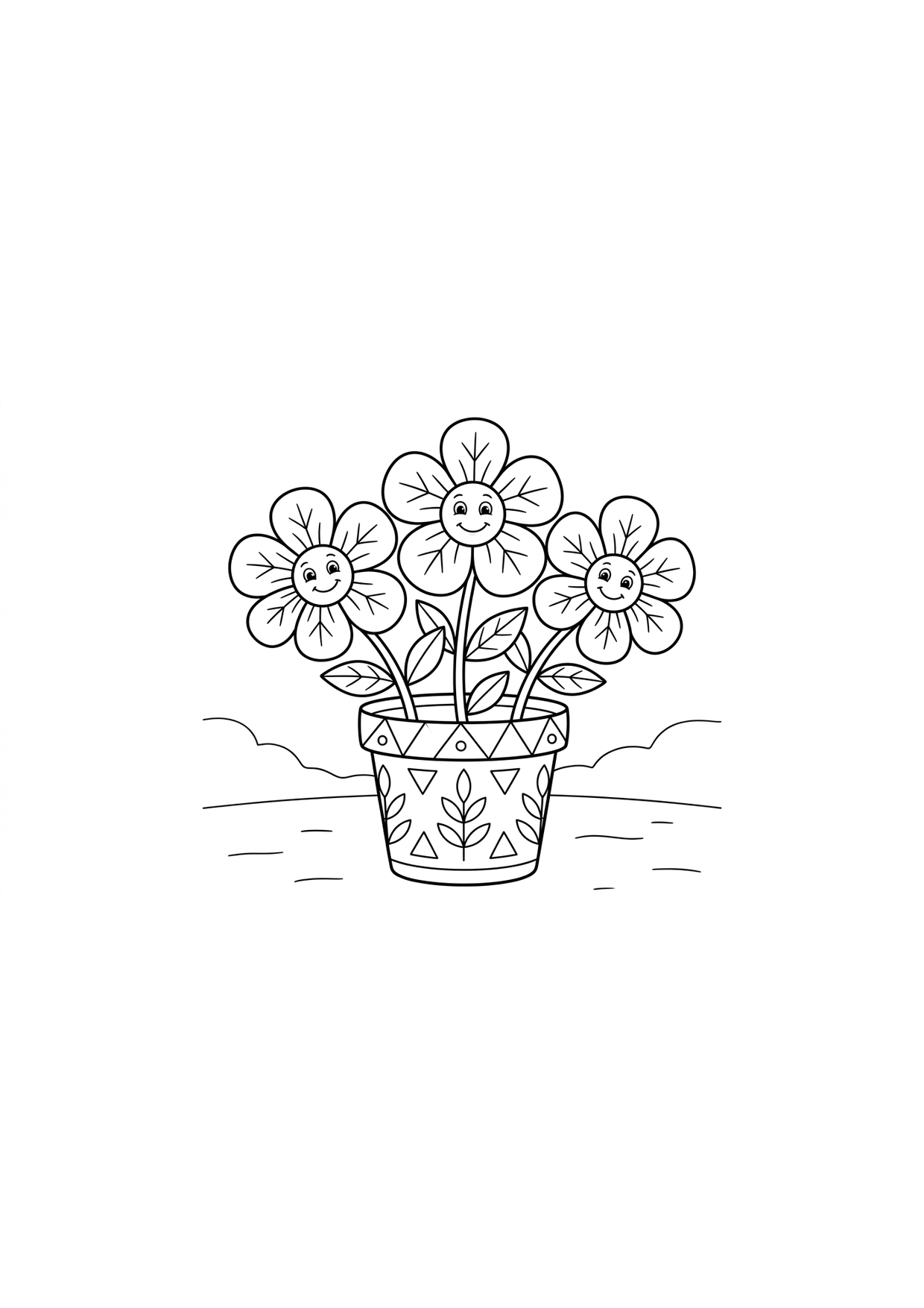 Dibujo de Flores en maceta para Colorear para Niños de 2 a 5 Años