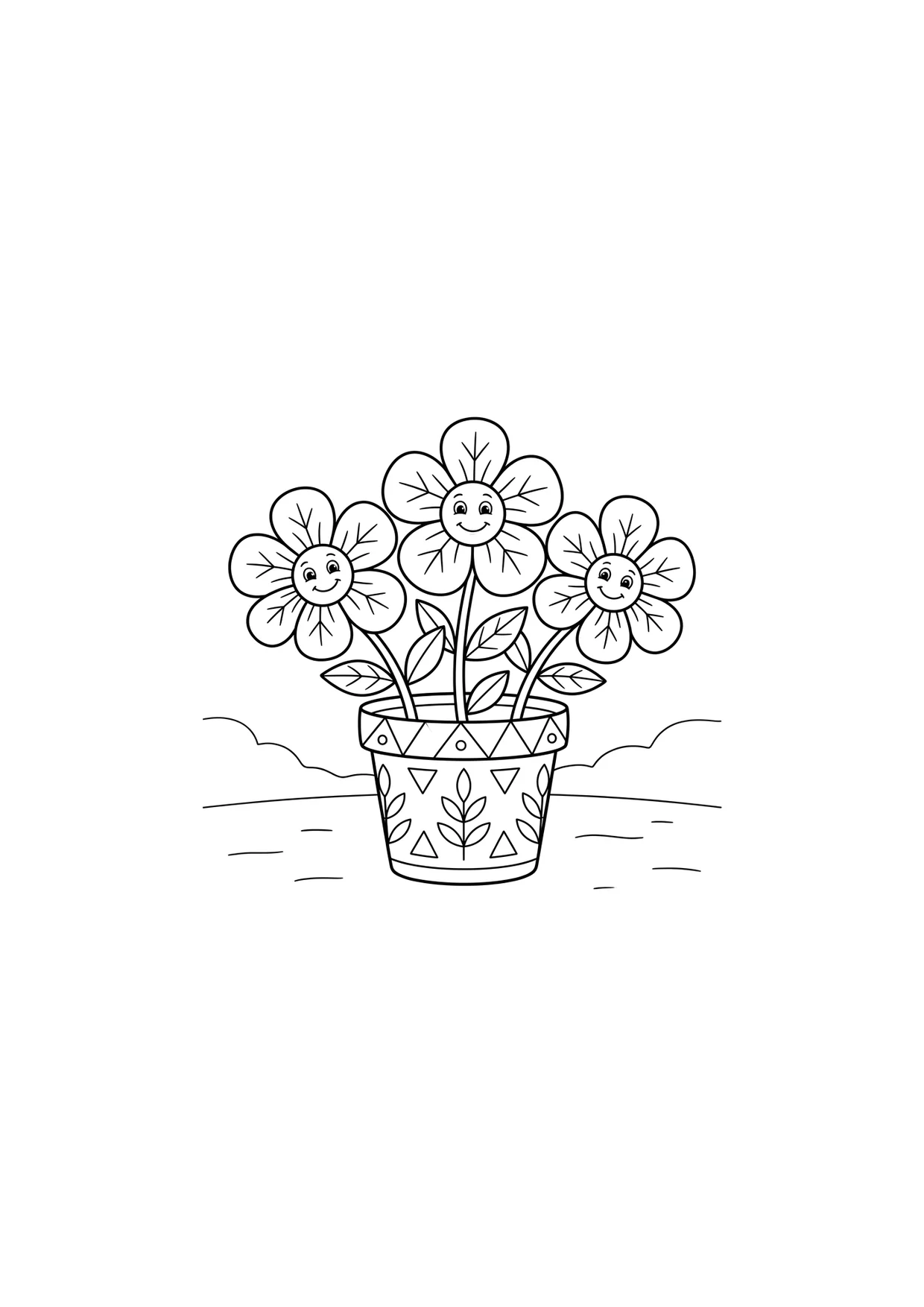 Dibujo de Flores en maceta para Colorear para Mayores de 6 Años