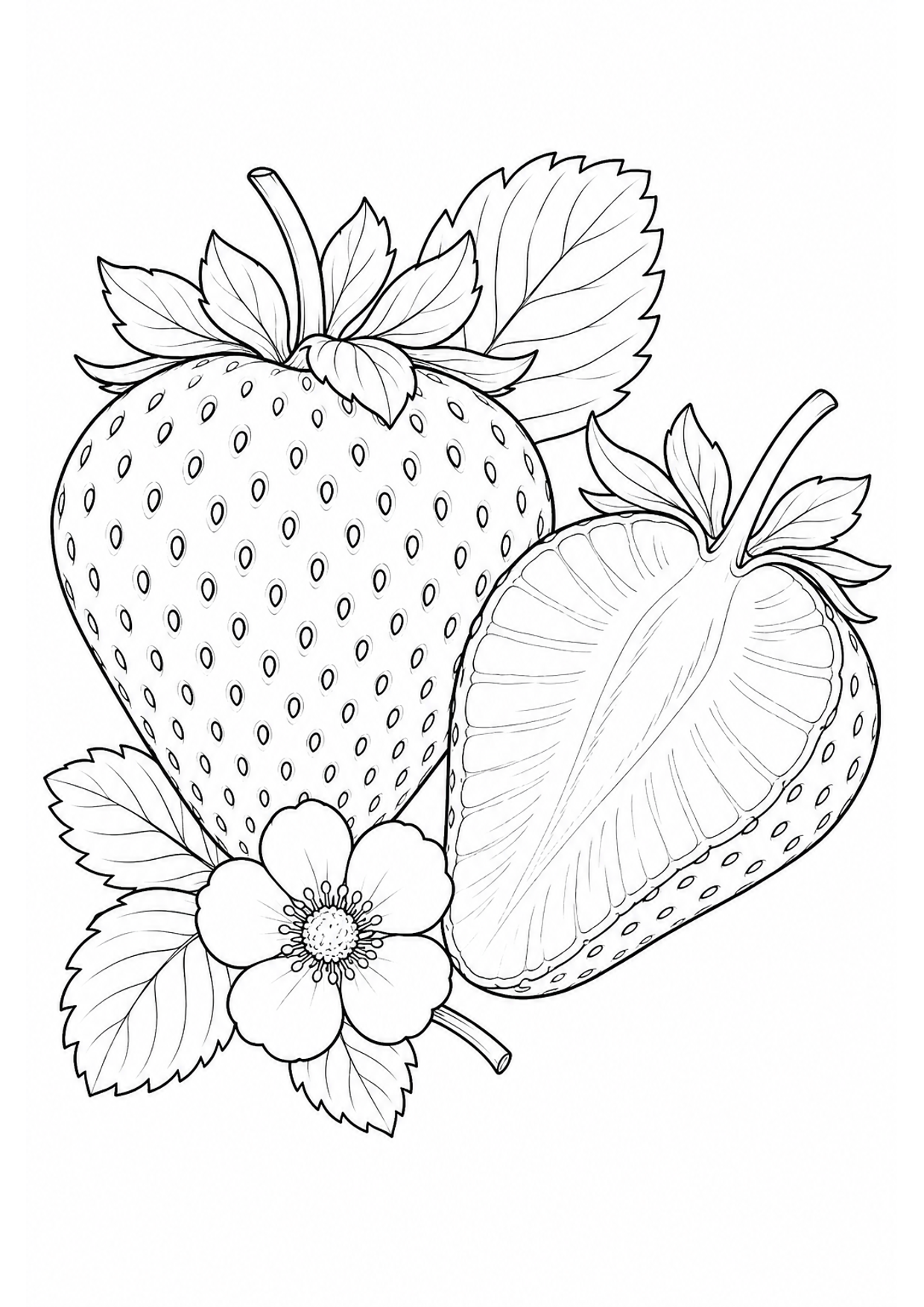 Strawberries Coloring Page to Print Free