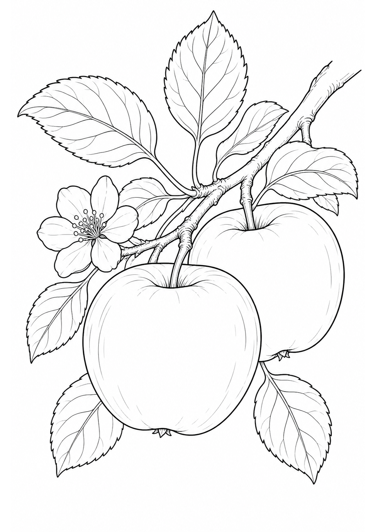Apples on a Branch Coloring Page to Print Free