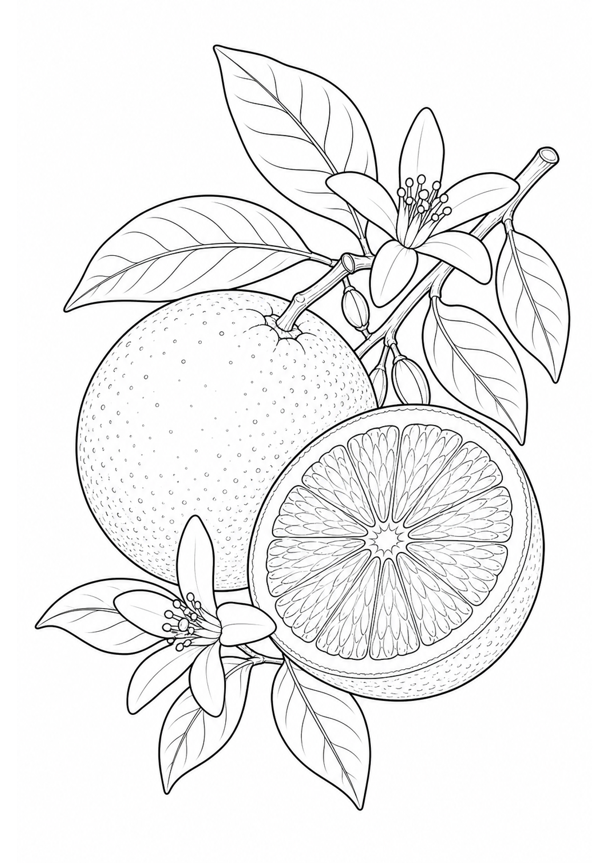 Orange with Blossoms Coloring Page to Print Free