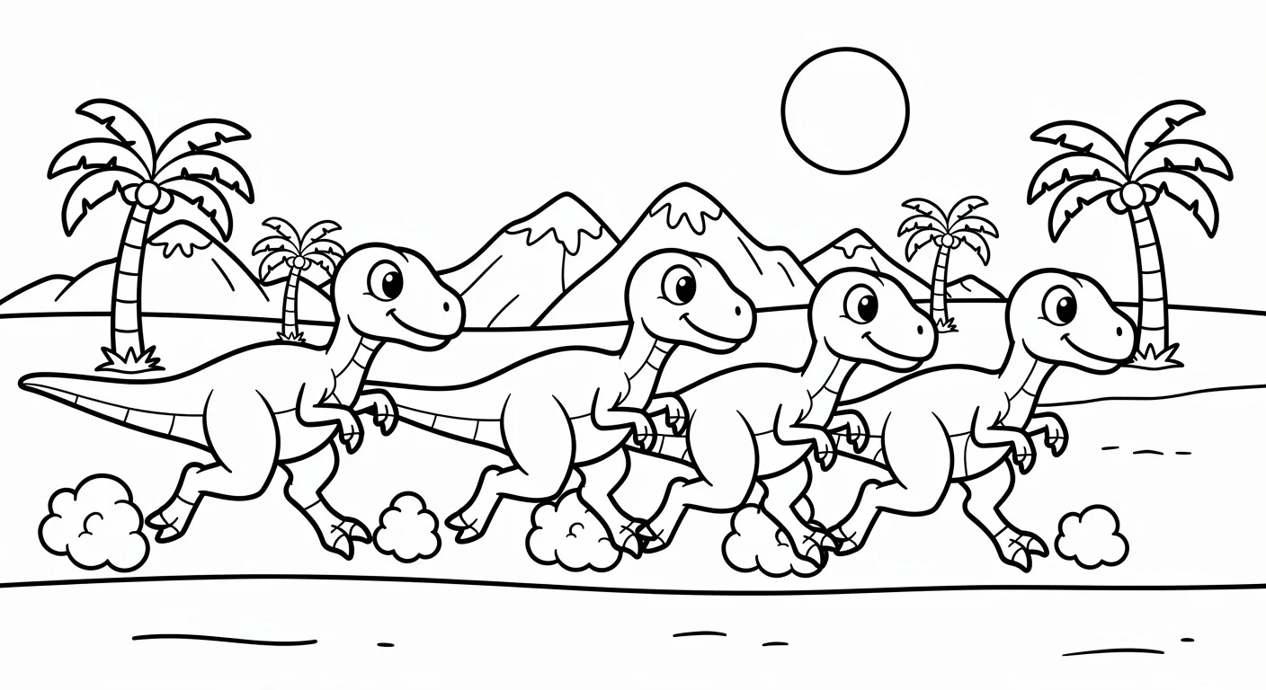 Gallimimus running in the desert Coloring Page