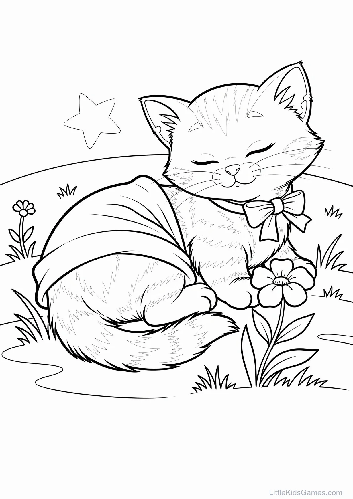 Chaton Endormi à Colorier pour les Enfants de 6 Ans et Plus