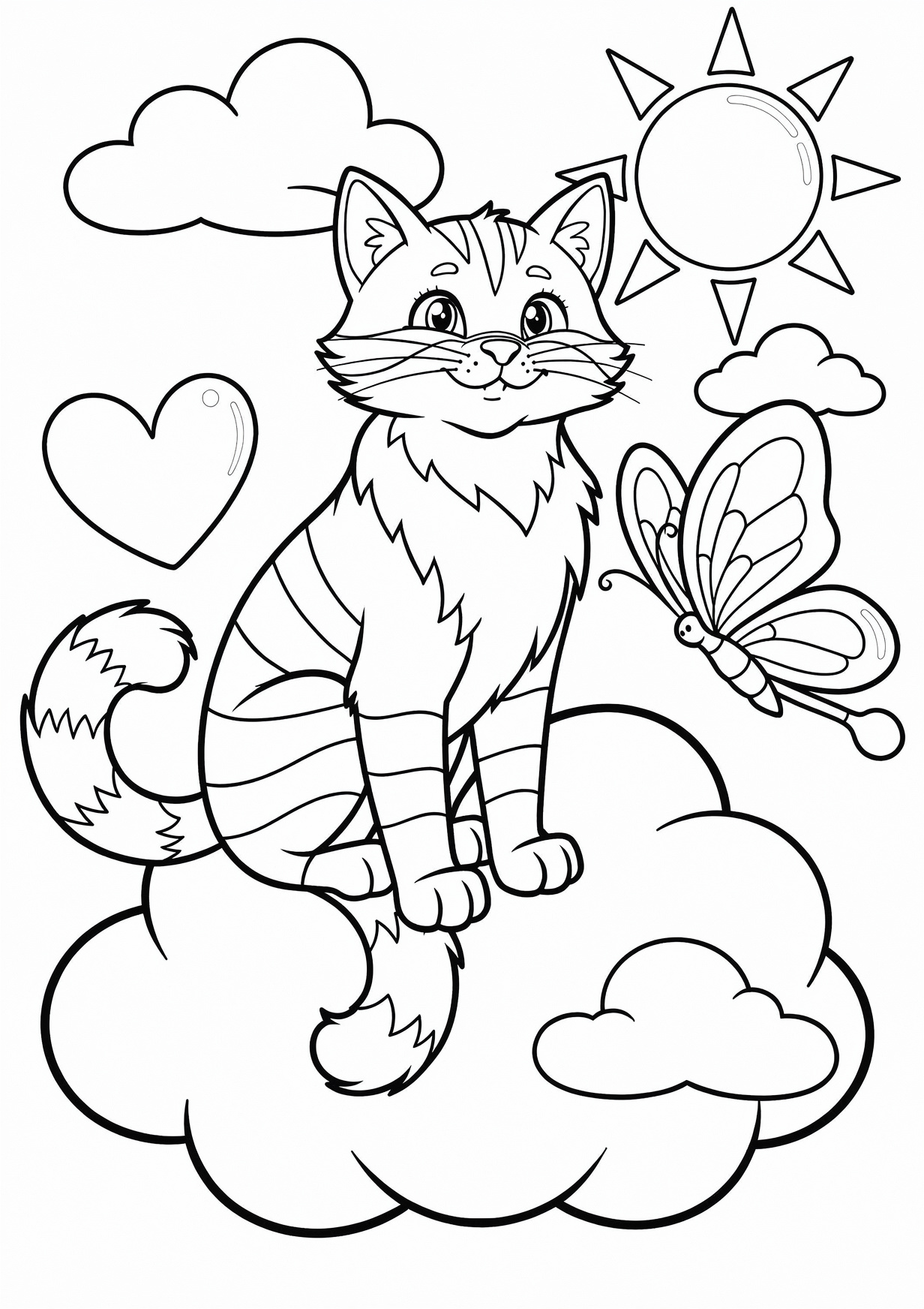 Rainbow cat Coloring Page for Ages 6 and Up