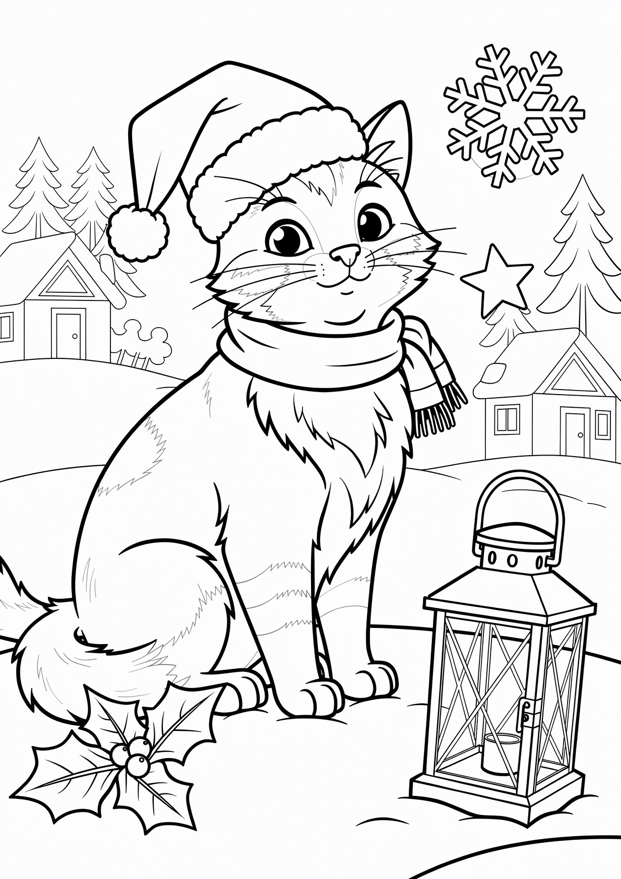 Christmas cat Coloring Page for Ages 6 and Up