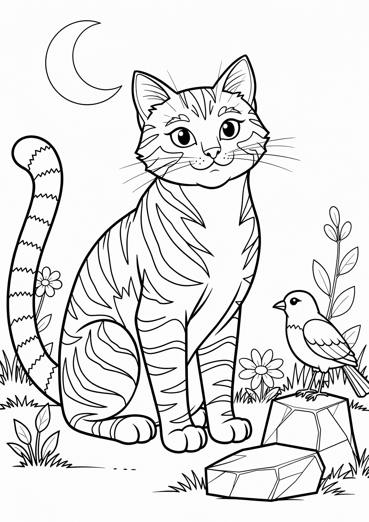 Striped cat Coloring Page for Ages 6 and Up