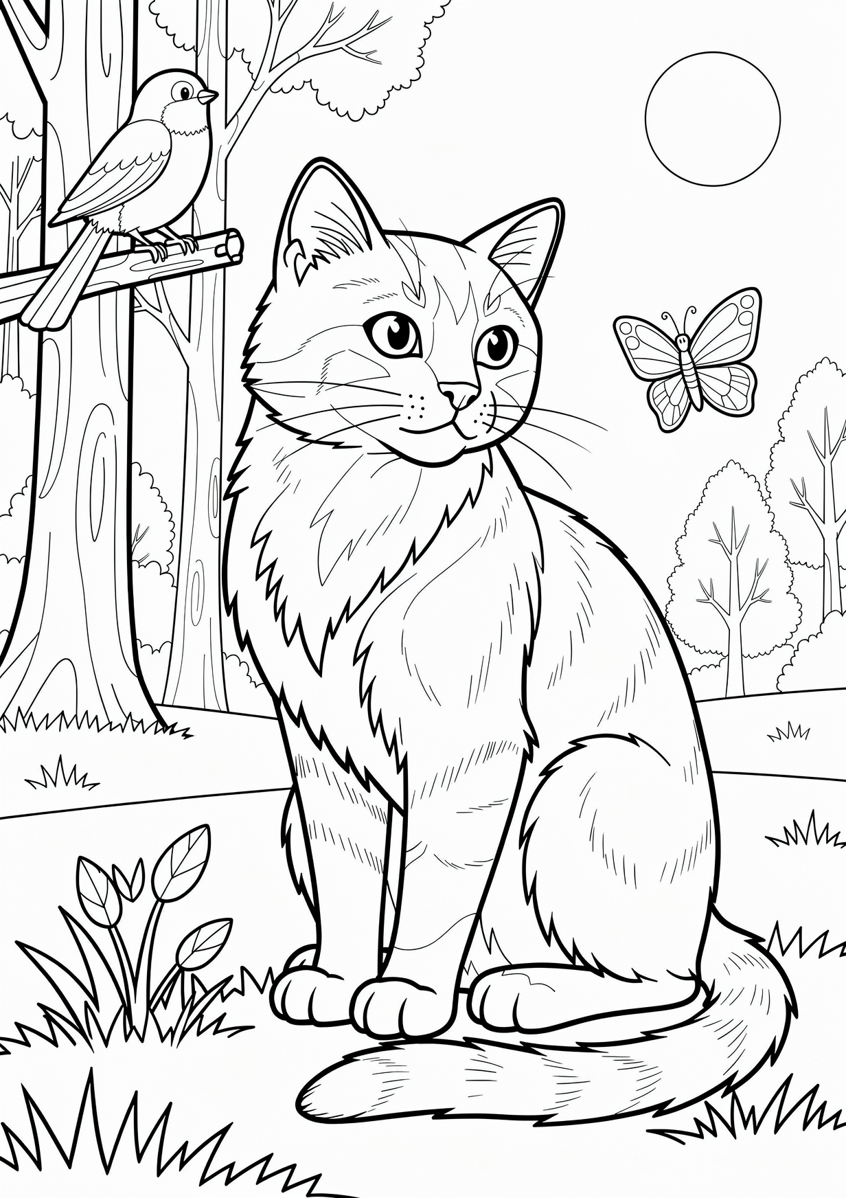 Realistic cat Coloring Page for Ages 6 and Up