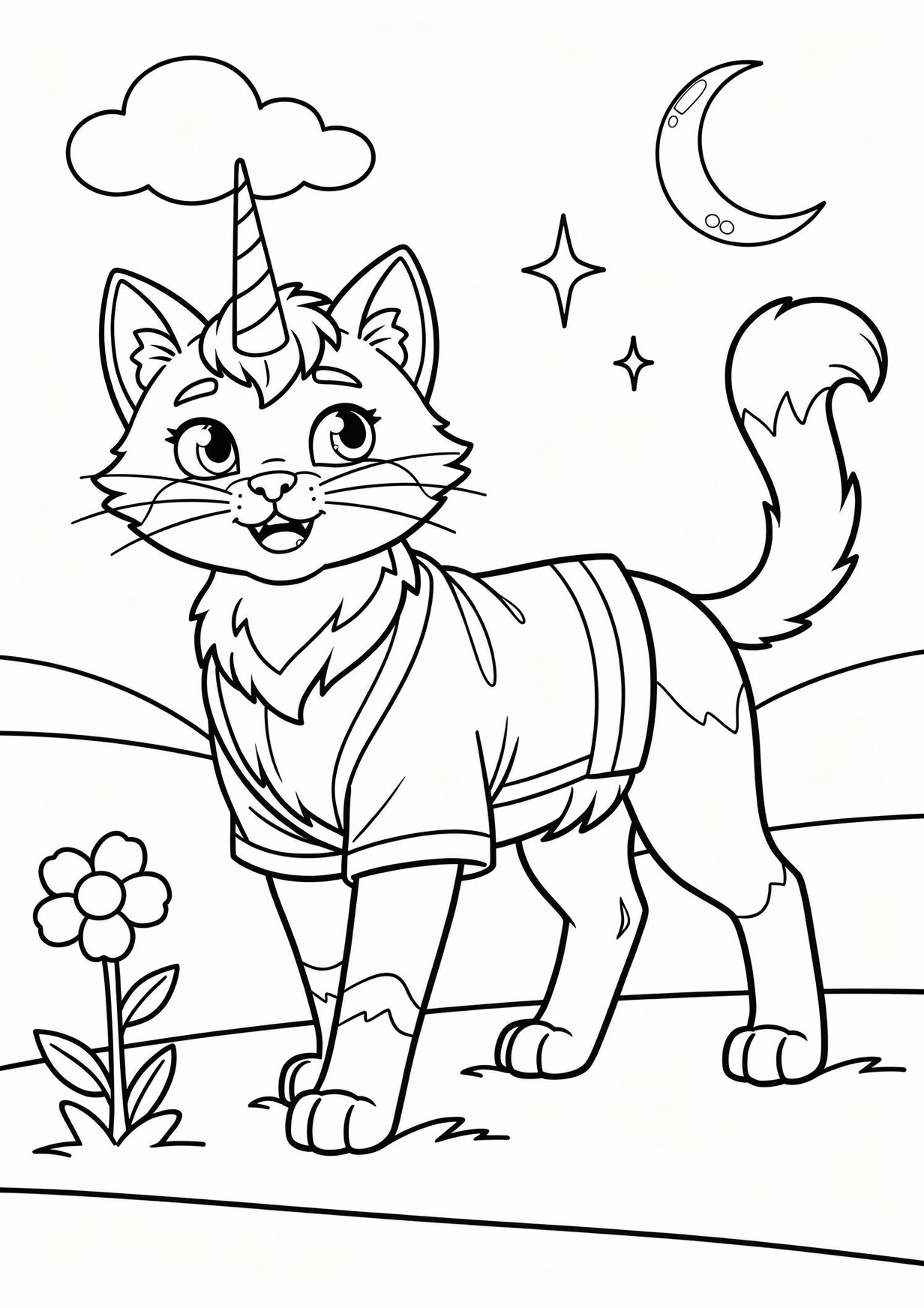 Unicorn cat Coloring Page for Ages 6 and Up