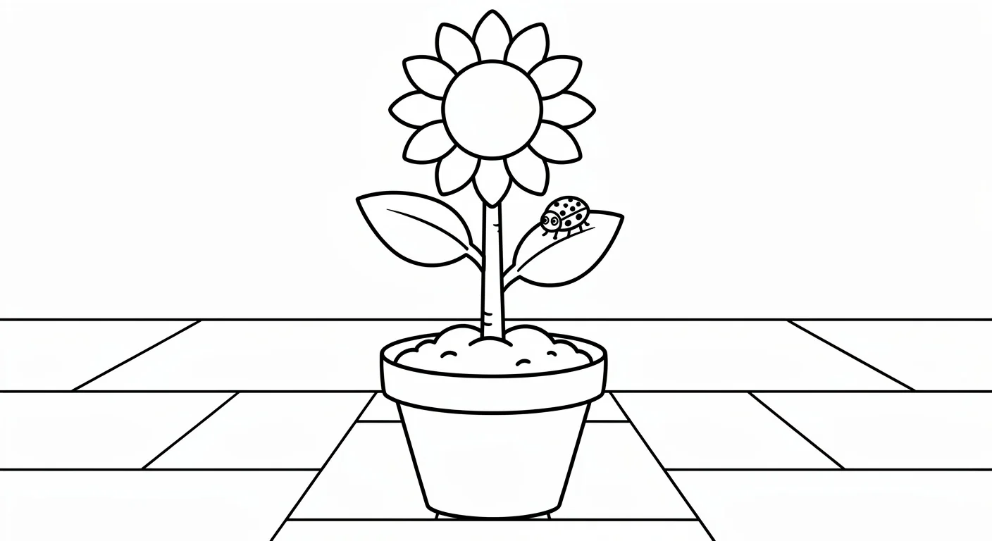 Sunflower in a pot Coloring Page