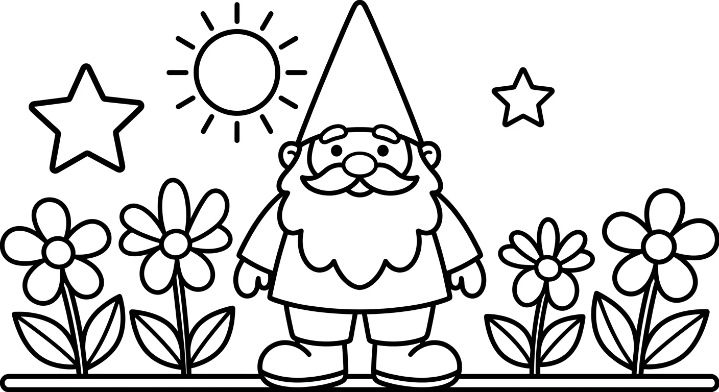 Gnome Coloring Page for Kids Ages 2 to 5