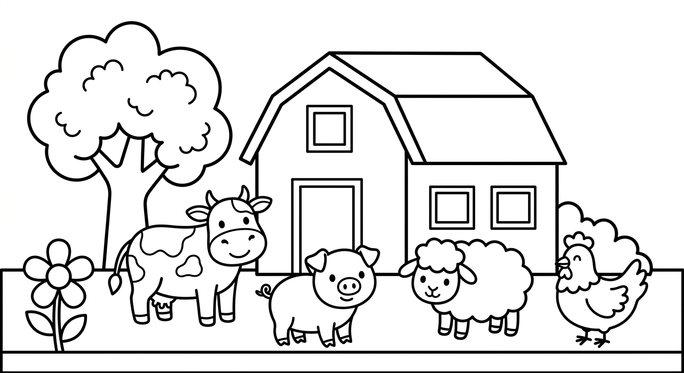granja completa con animales
